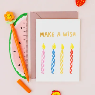 Make A Wish | Candle Birthday Card | Gold Foil Card