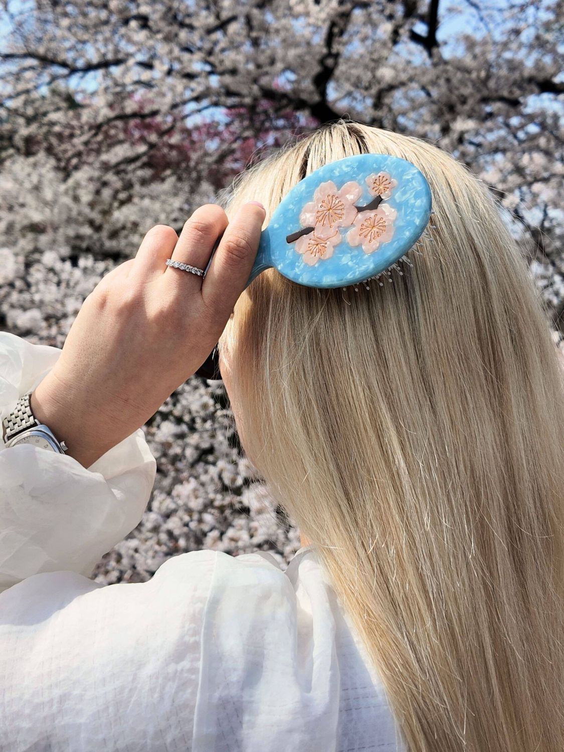 Cool Blue Sakura Blossom Handbag Hero Brush