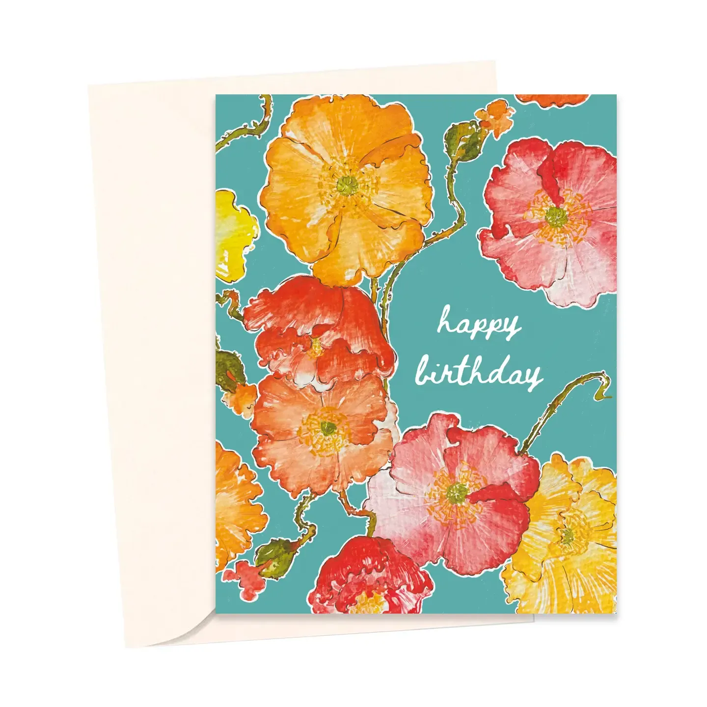 Floral Happy Birthday Card | Spring Birthday Poppy Florals
