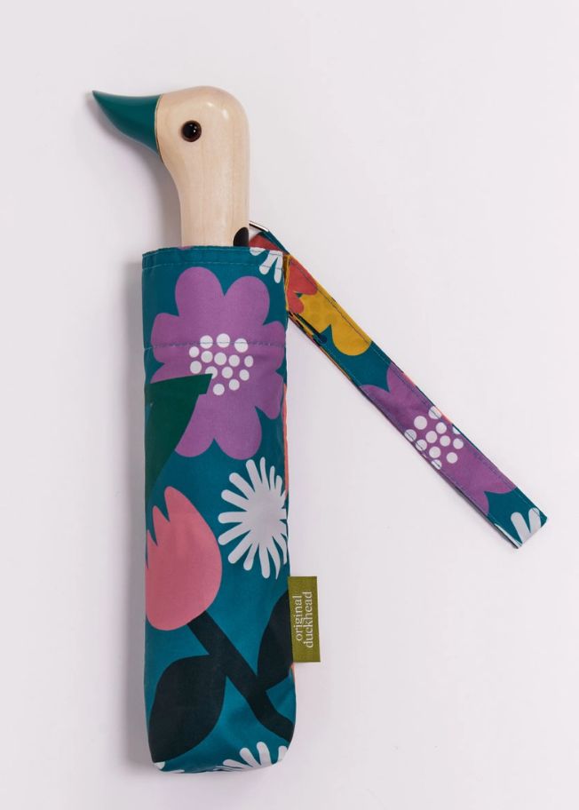 Fall Bloom Blue Flower Print Eco-Friendly Duckhead Umbrella