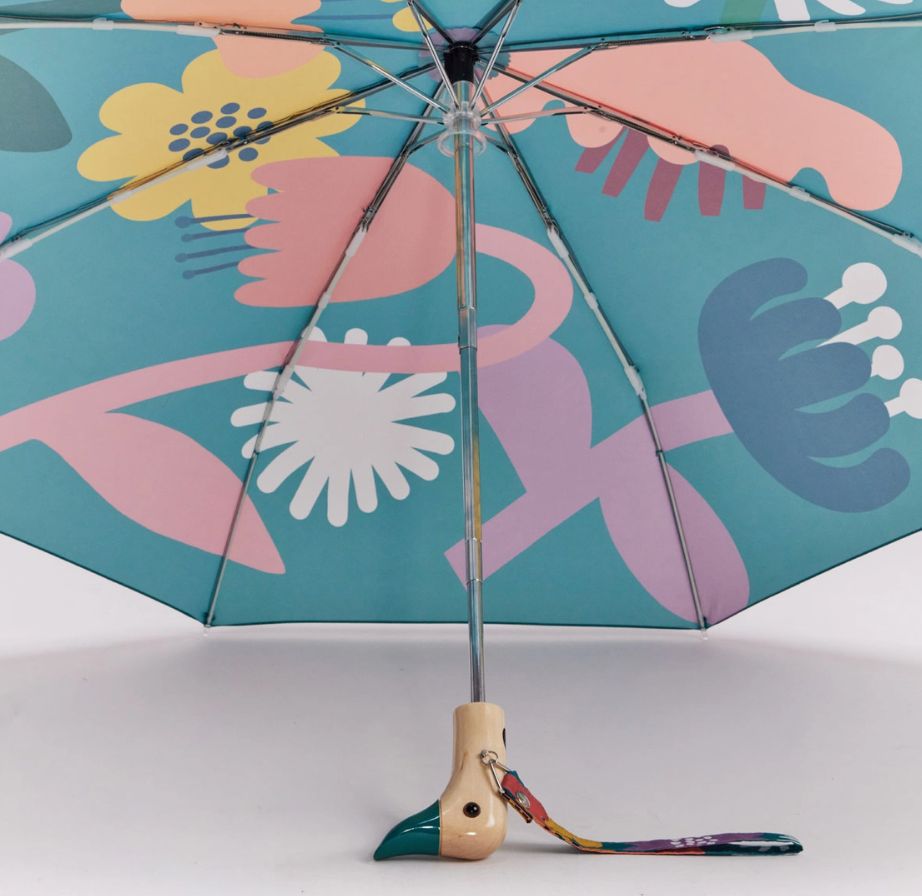 Fall Bloom Blue Flower Print Eco-Friendly Duckhead Umbrella