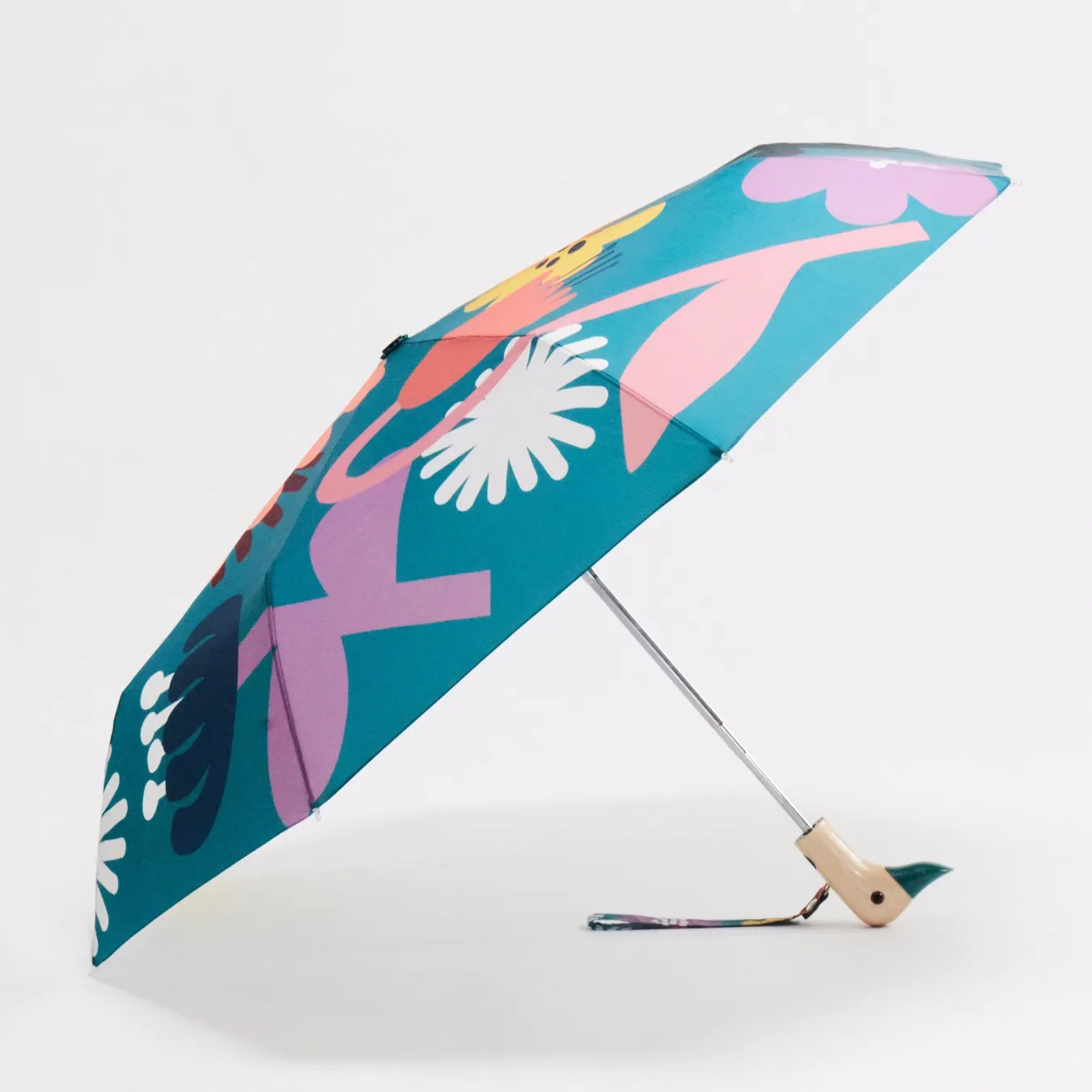 Fall Bloom Blue Flower Print Eco-Friendly Duckhead Umbrella