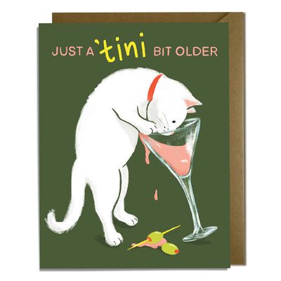 Martini Cat- Drink Pun Cat Lover Birthday Card