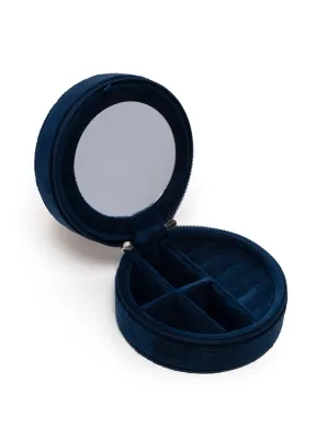 Velvet Jewelry Zip Case Cat Navy Blue