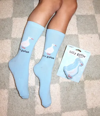 3D Crew Socks Silly Goose Light Blue