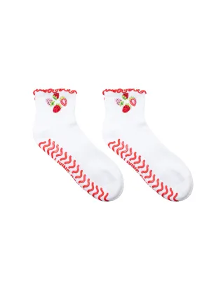 Bottom Grip Ankle Socks w/ Ruffles Strawberry
