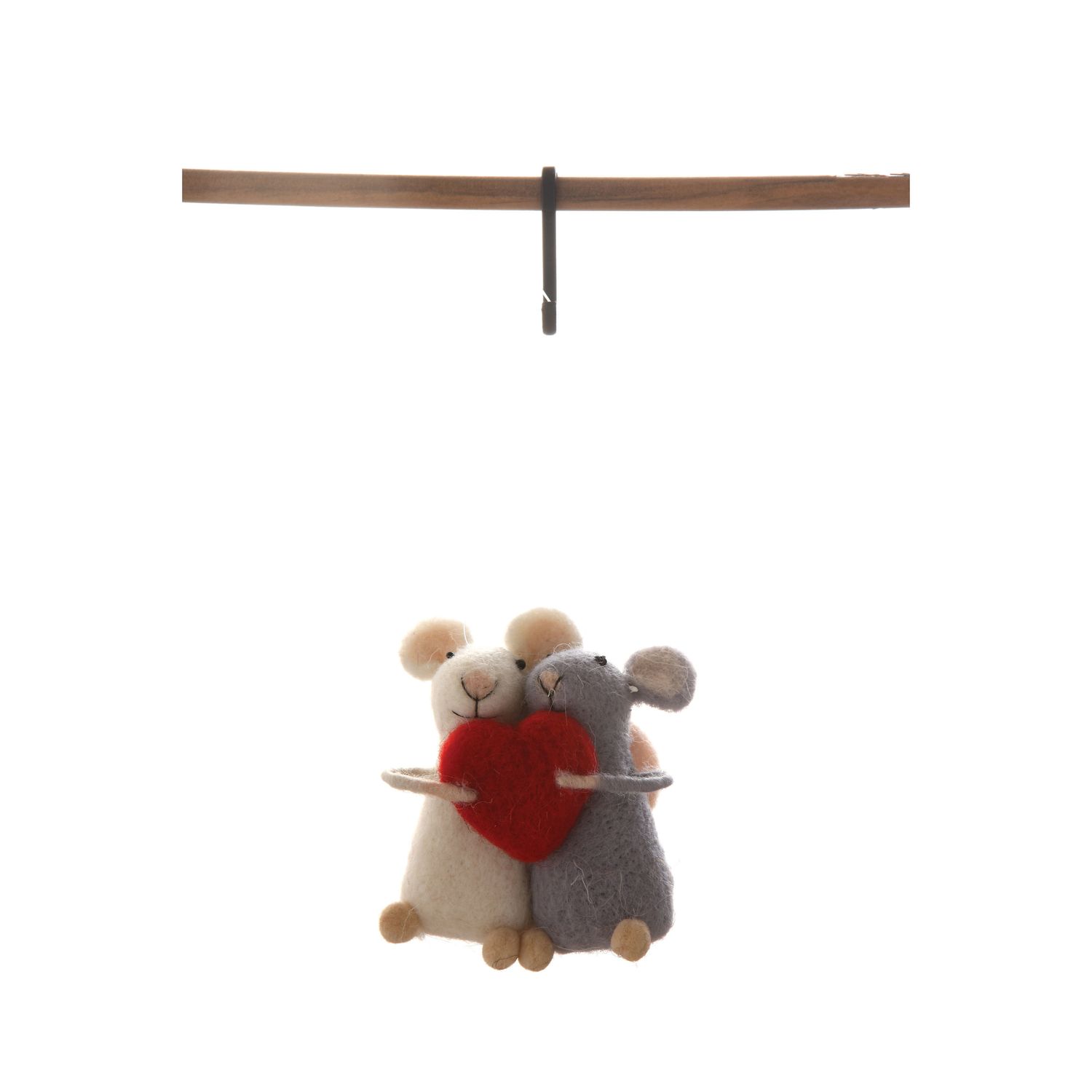 Wool Felt Mice w Heart Ornament