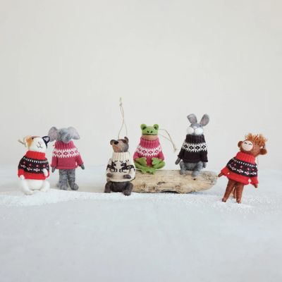 Wool Felt Animal in Sweater Ornament