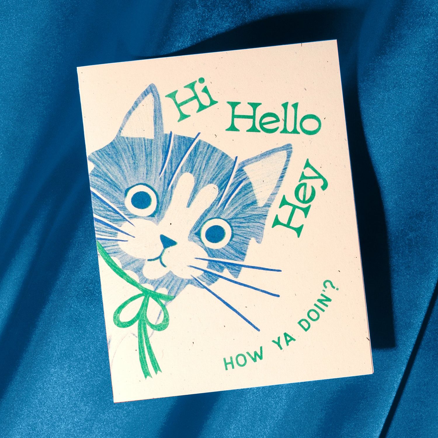 Hi Hello Hey Cat - Risograph Card