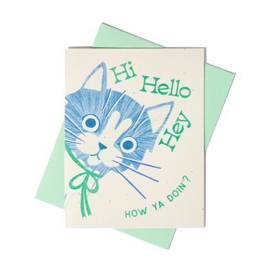 Hi Hello Hey Cat - Risograph Card