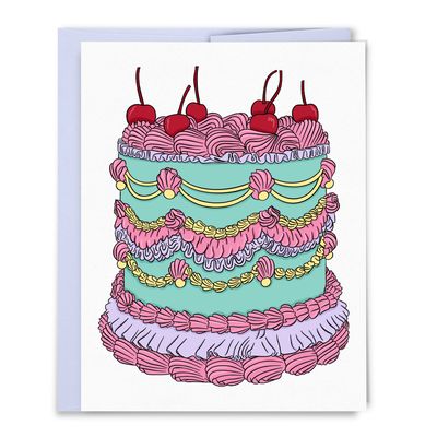Vintage Birthday Cake with Cherries on Top Card