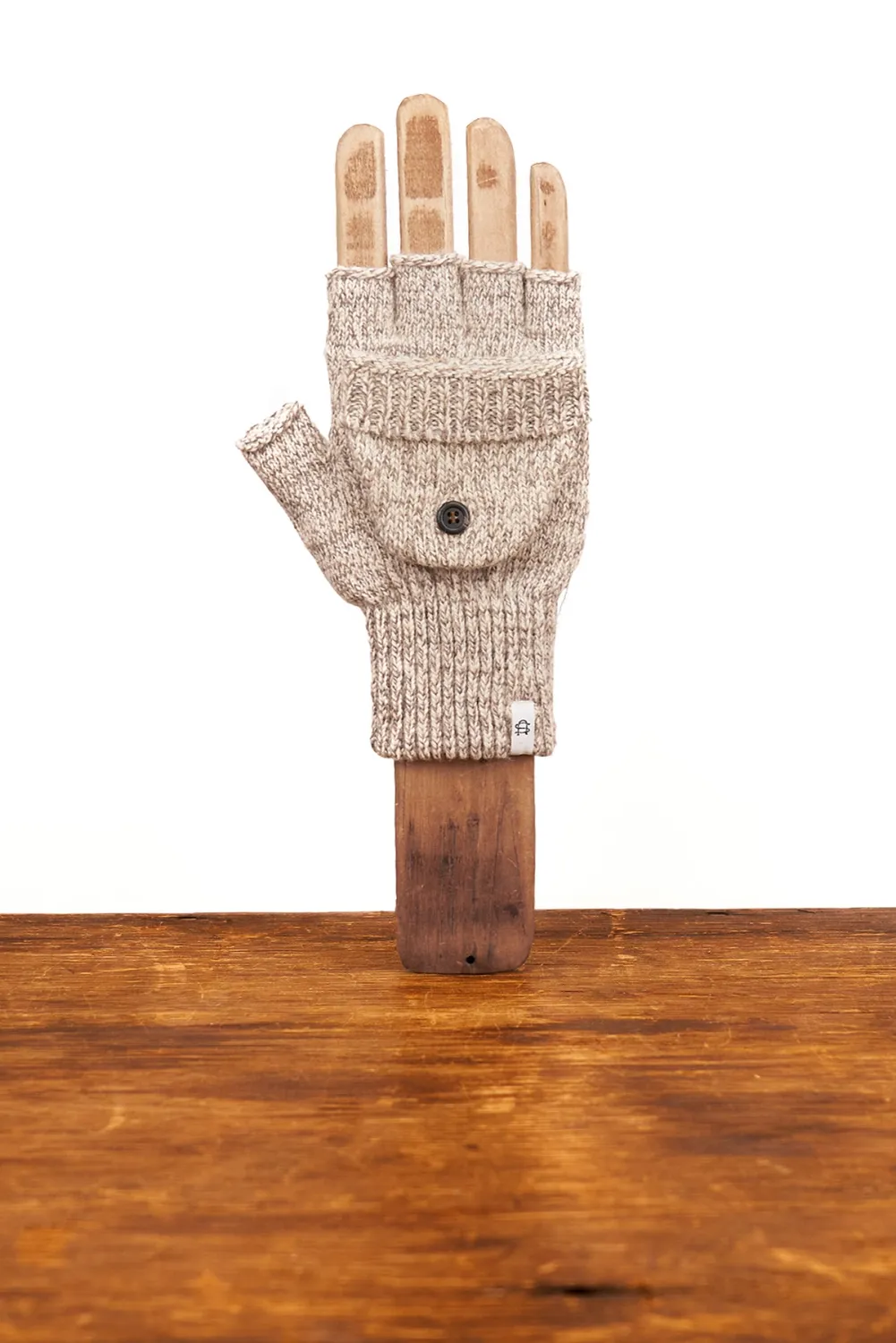 Upcycled Oatmeal Melange Convertible Fingerless Deerskin Glomitt