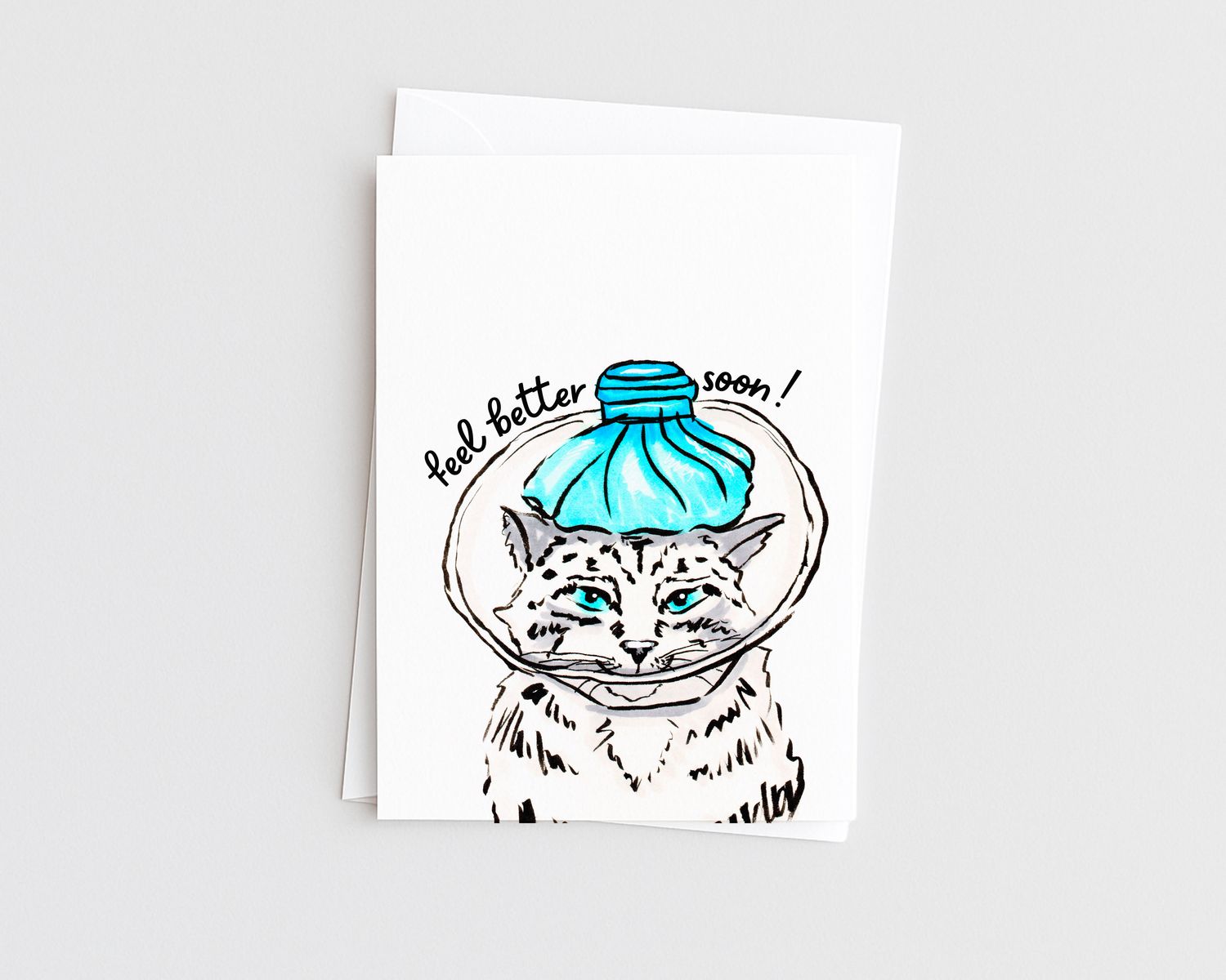 Cat with Ice Pack- Get Well Cat Card