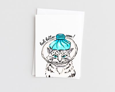 Cat with Ice Pack- Get Well Cat Card