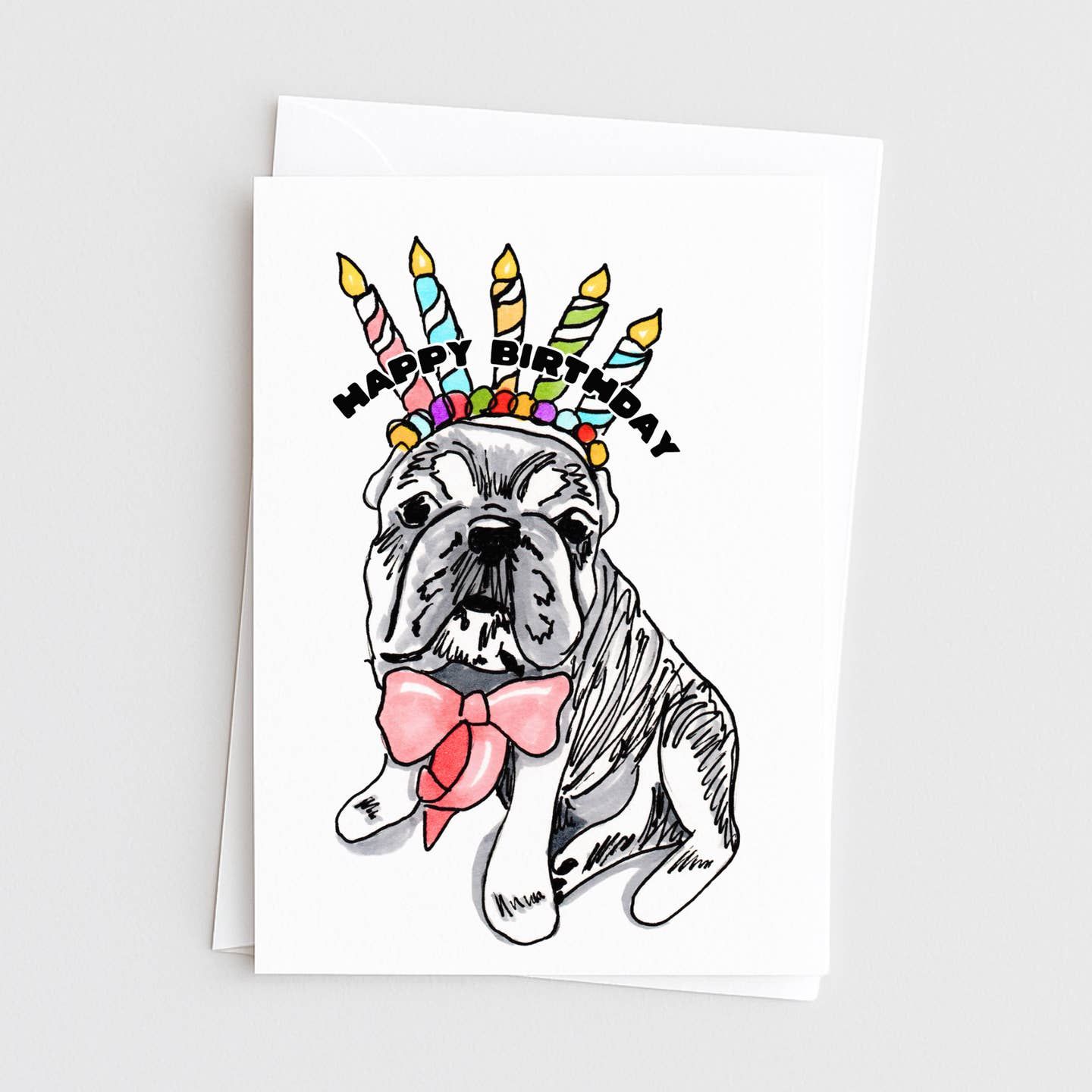 Happy Birthday - Cute Bulldog with Candle Card