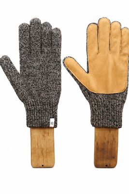 Charcoal Melange Ragg Wool Gloves W/Natural Deerskin