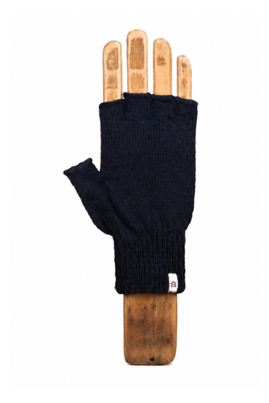 Upcycled Wool Navy Melange Fingerless Ragg / Deerskin Gloves