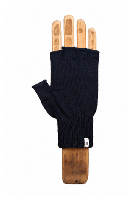 Upcycled Wool Navy Melange Fingerless Ragg / Deerskin Gloves
