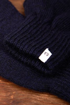 Upcycled Wool Navy Melange Fingerless Ragg / Deerskin Gloves