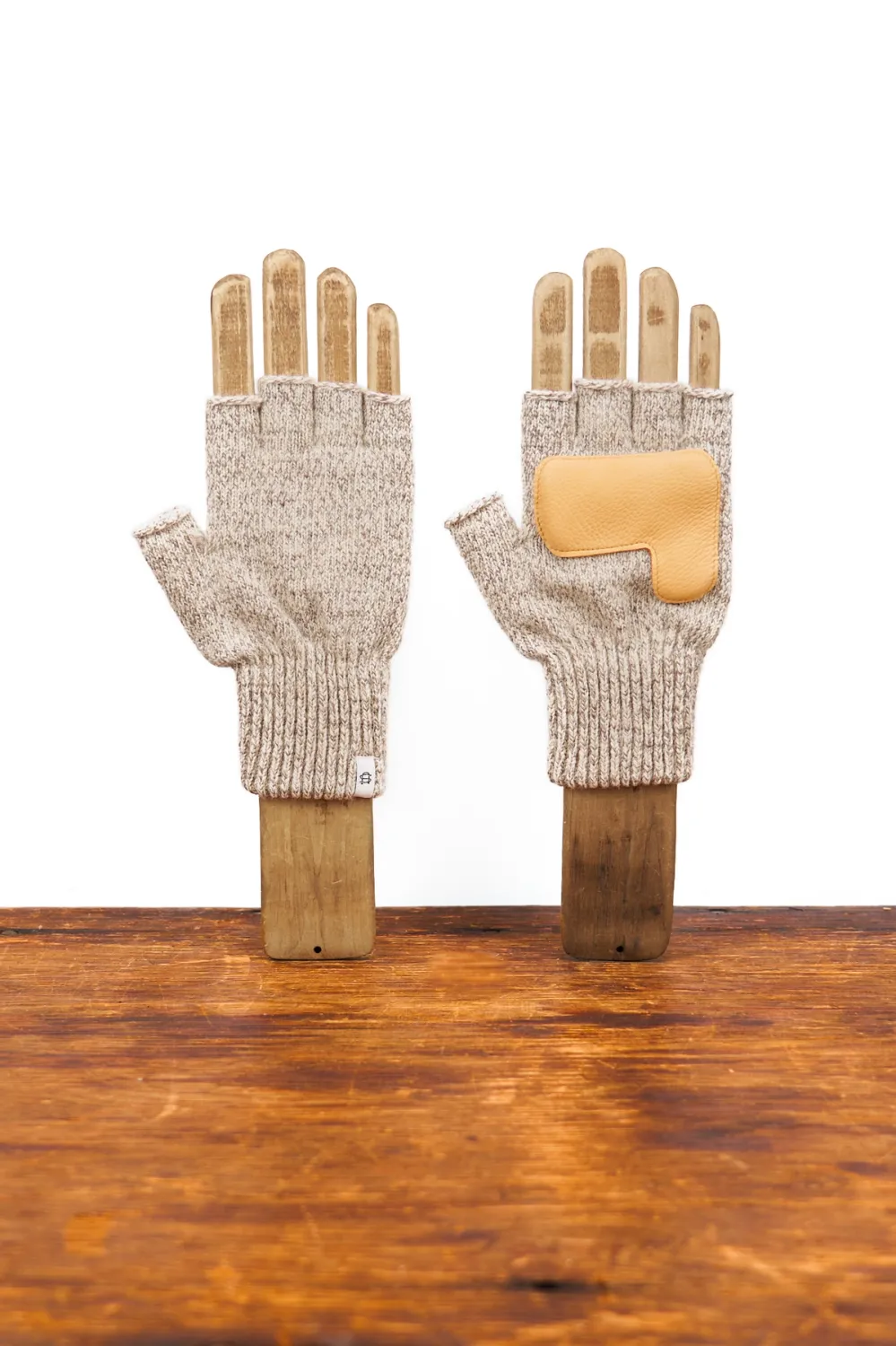 Upcycled Wool Oatmeal Melange Fingerless Ragg / Deerskin Gloves