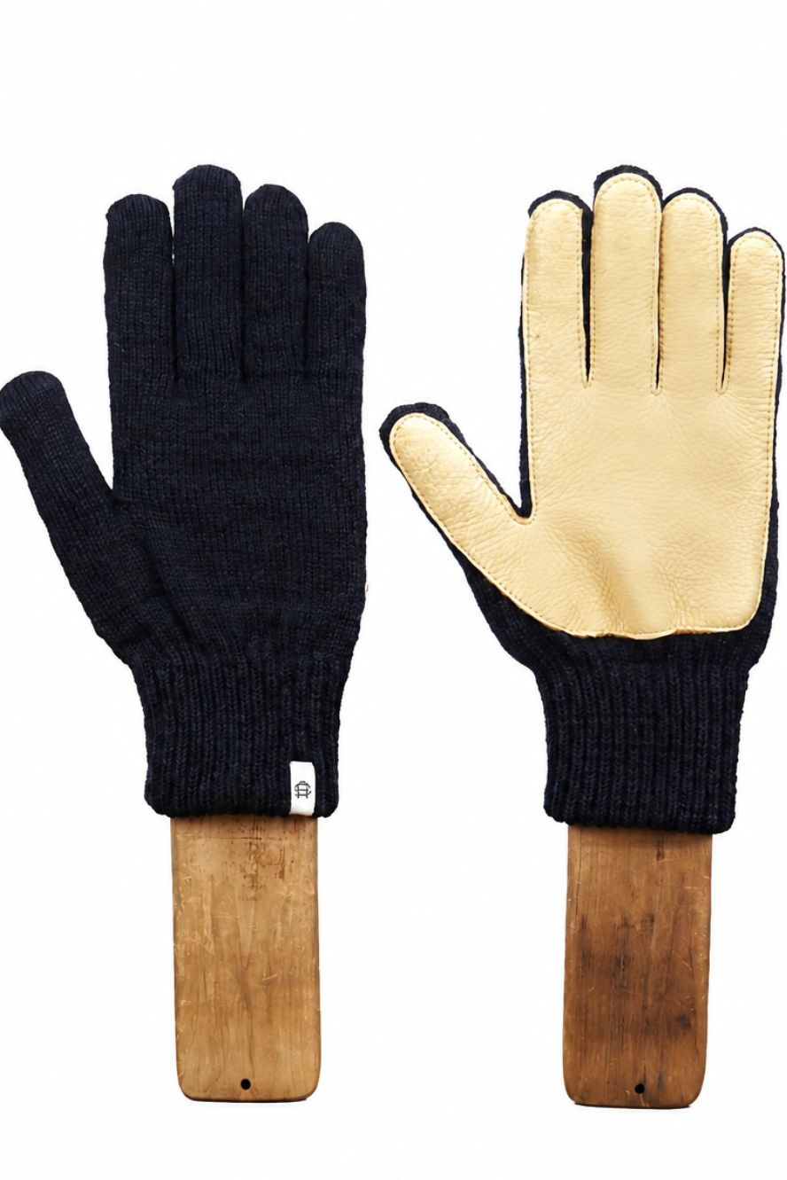 Upcycled Wool Navy Melange Full Glove W/Deer
