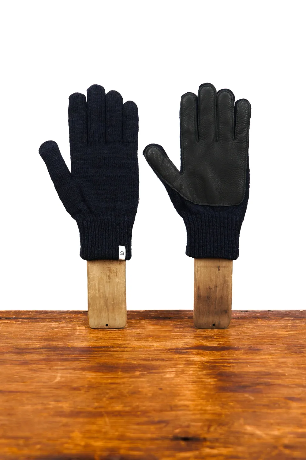 Navy Melange Ragg Wool Gloves W/Black Deerskin