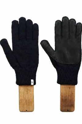 Navy Melange Ragg Wool Gloves W/Black Deerskin