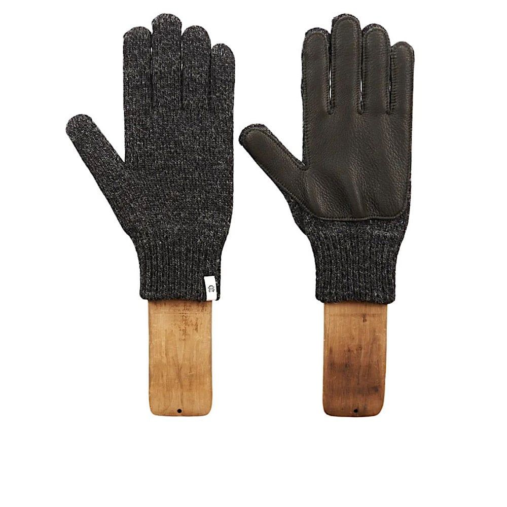 Upcycled Wool Black Melange Full Glove W/Deer