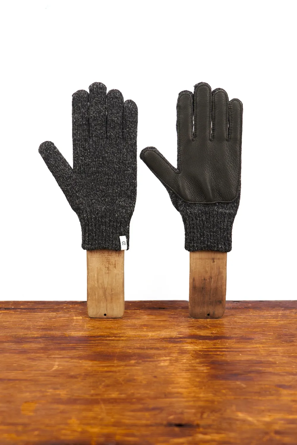Wool Full Finger Gloves Navy/Black Deerskin