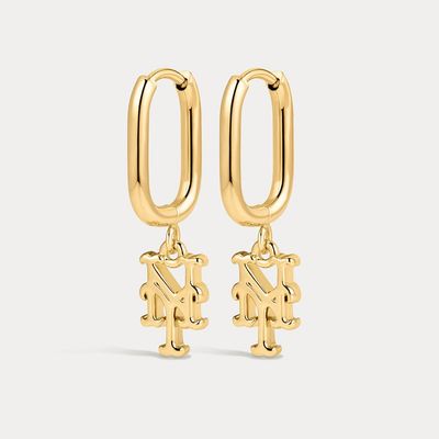 NY Mets Gold The Mlb Logo Charm Oval Hoop Earrings
