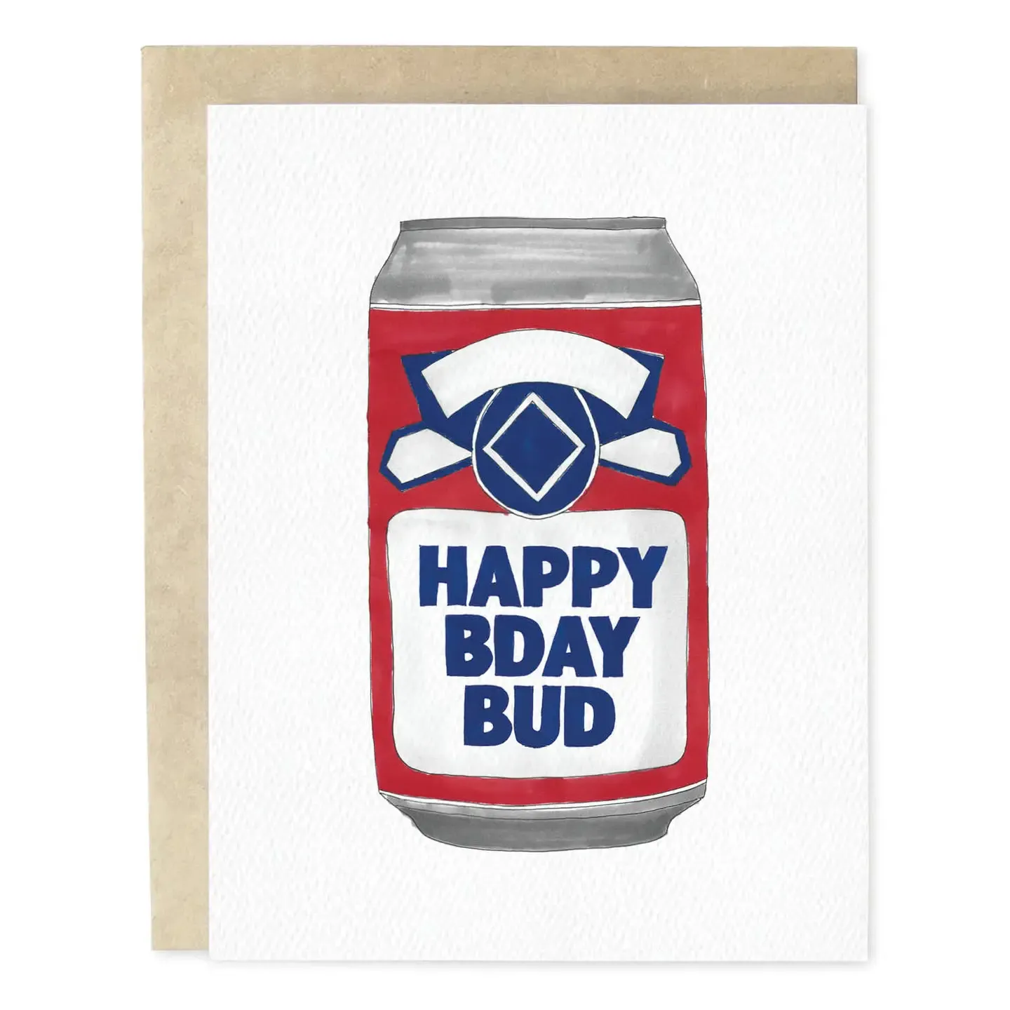 Happy Birthday Bud Beer Man Hand-Illustrated Greeting Card
