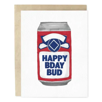 Happy Birthday Bud Beer Man Hand-Illustrated Greeting Card
