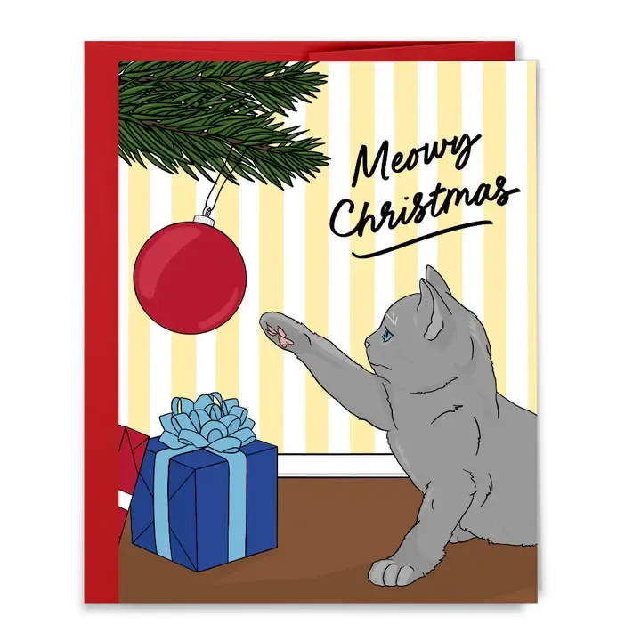 Meowy Christmas Cat Vs. Christmas Ornament Holiday Card