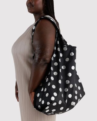 Reusable Bag Big Silver Metallic Polka Dot