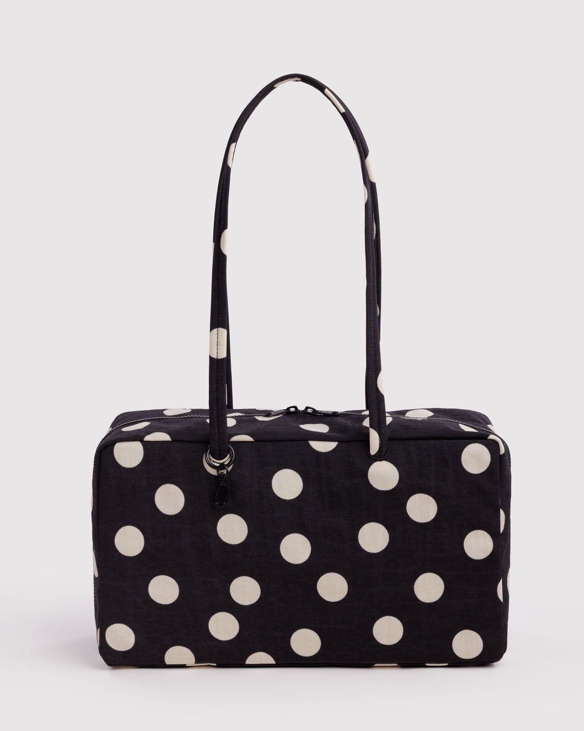 Medium Nylon Bowler Bag Black &amp; Cream Polka Dot