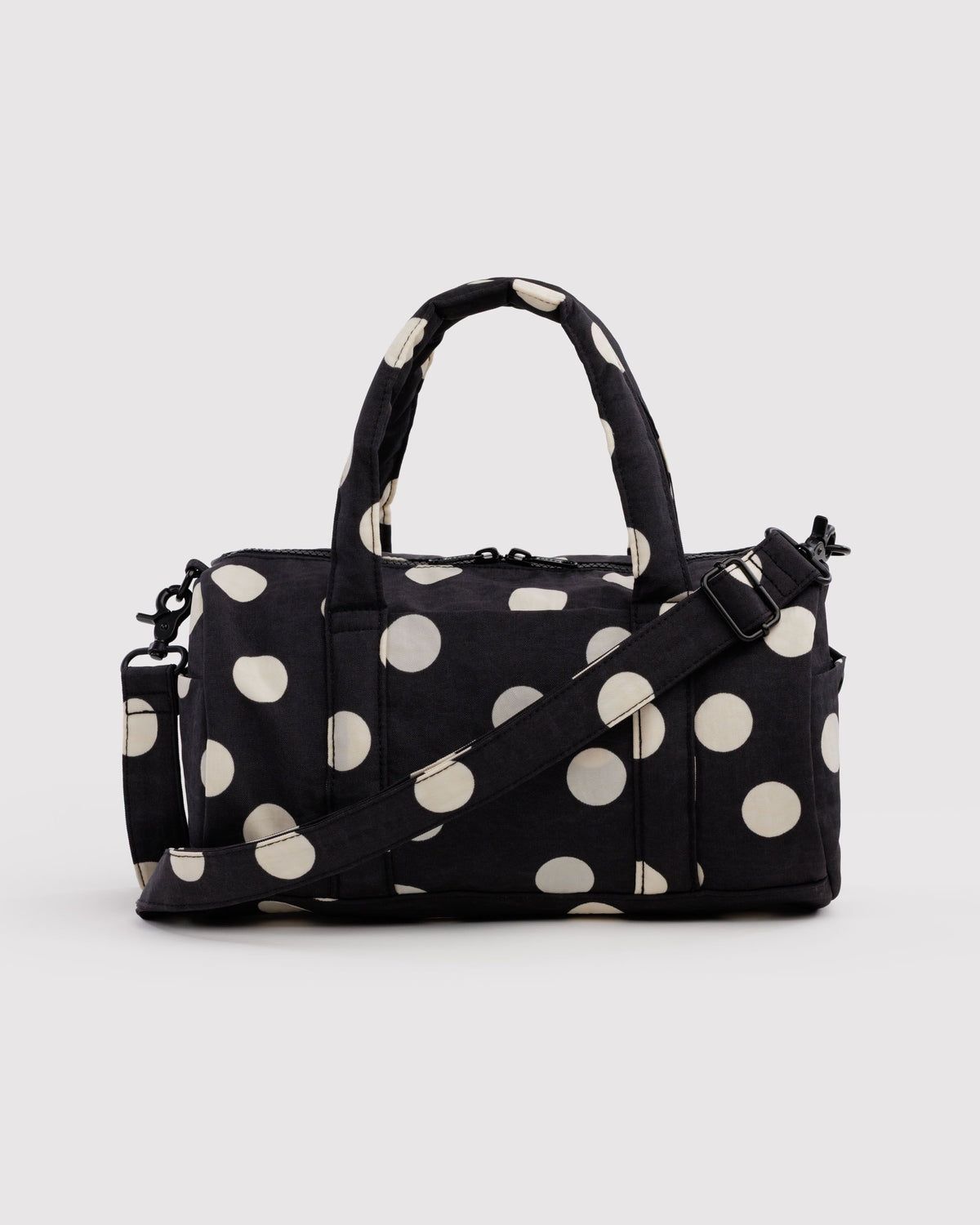 Nylon Duffle Bag Black &amp; Cream Polka Dot