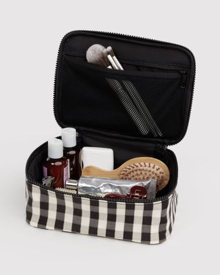 Small Cosmetic Case Black &amp; Cream Gingham