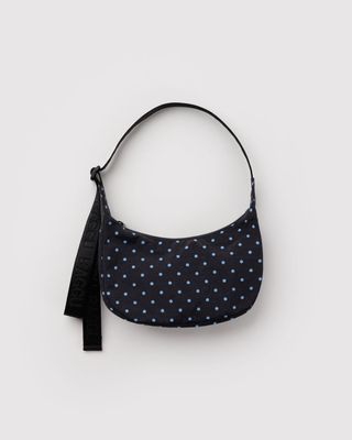 Small Nylon Crescent Bag Black &amp; Sky Blue Micro Dot