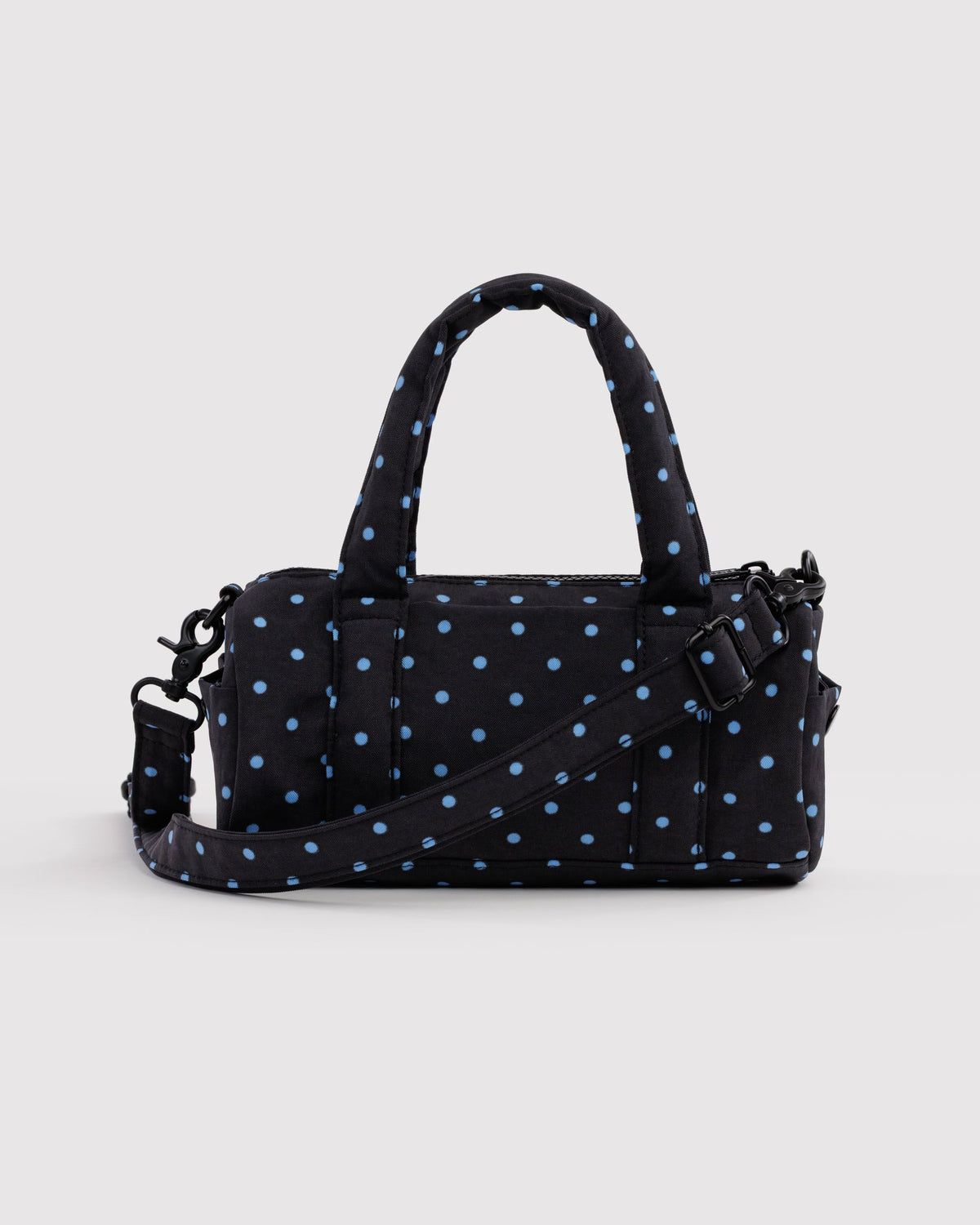 Small Nylon Duﬄe Bag Black &amp; Sky Blue Micro Dot