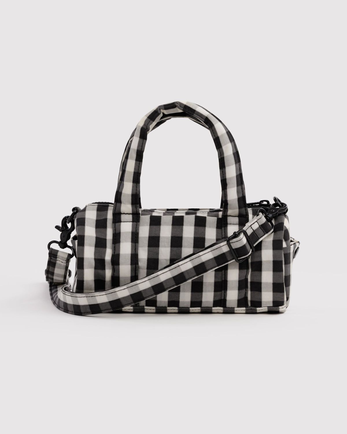 Small Nylon Duﬄe Bag Black &amp; Cream Gingham