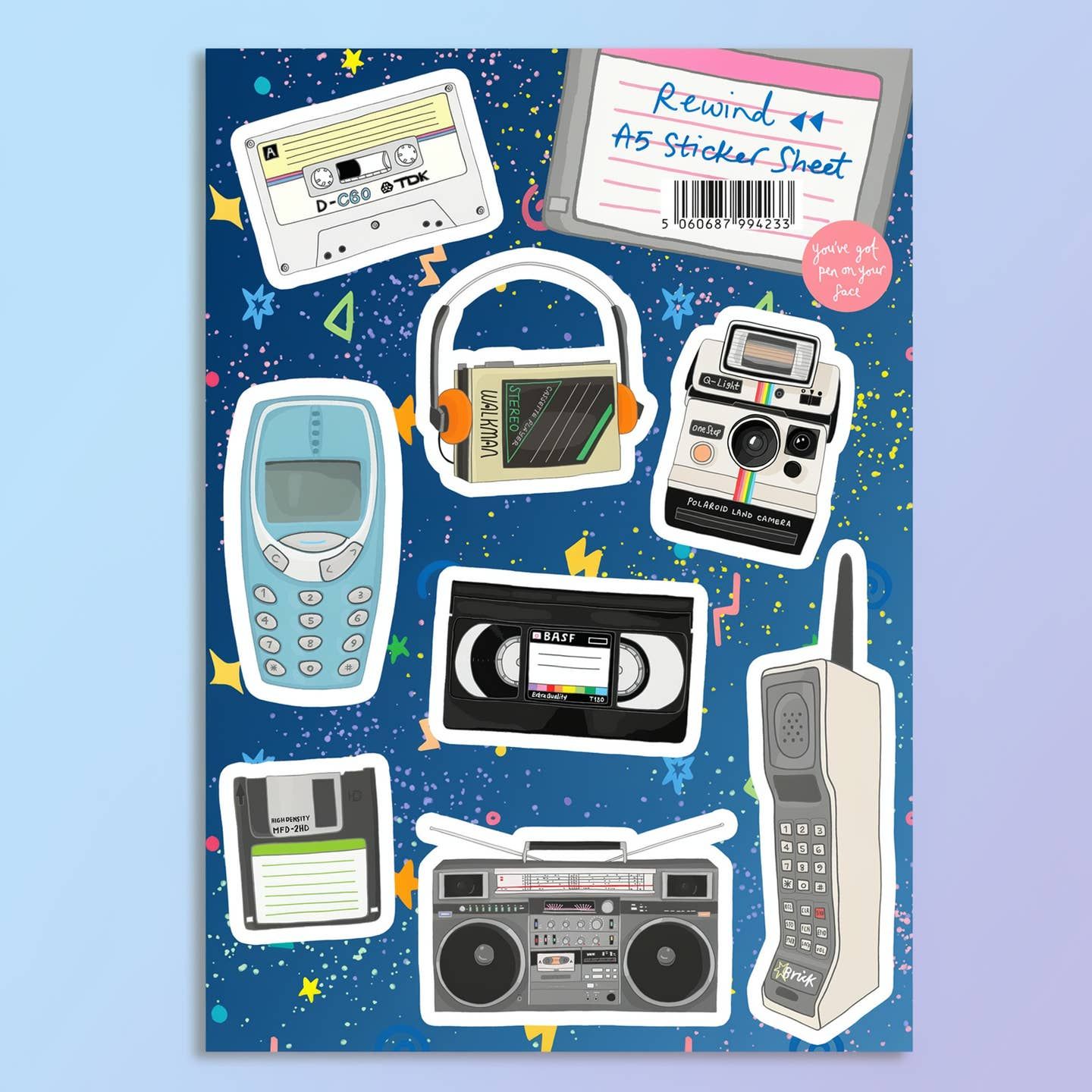 Rewind | Retro Tech A5 Vinyl Sticker Sheet