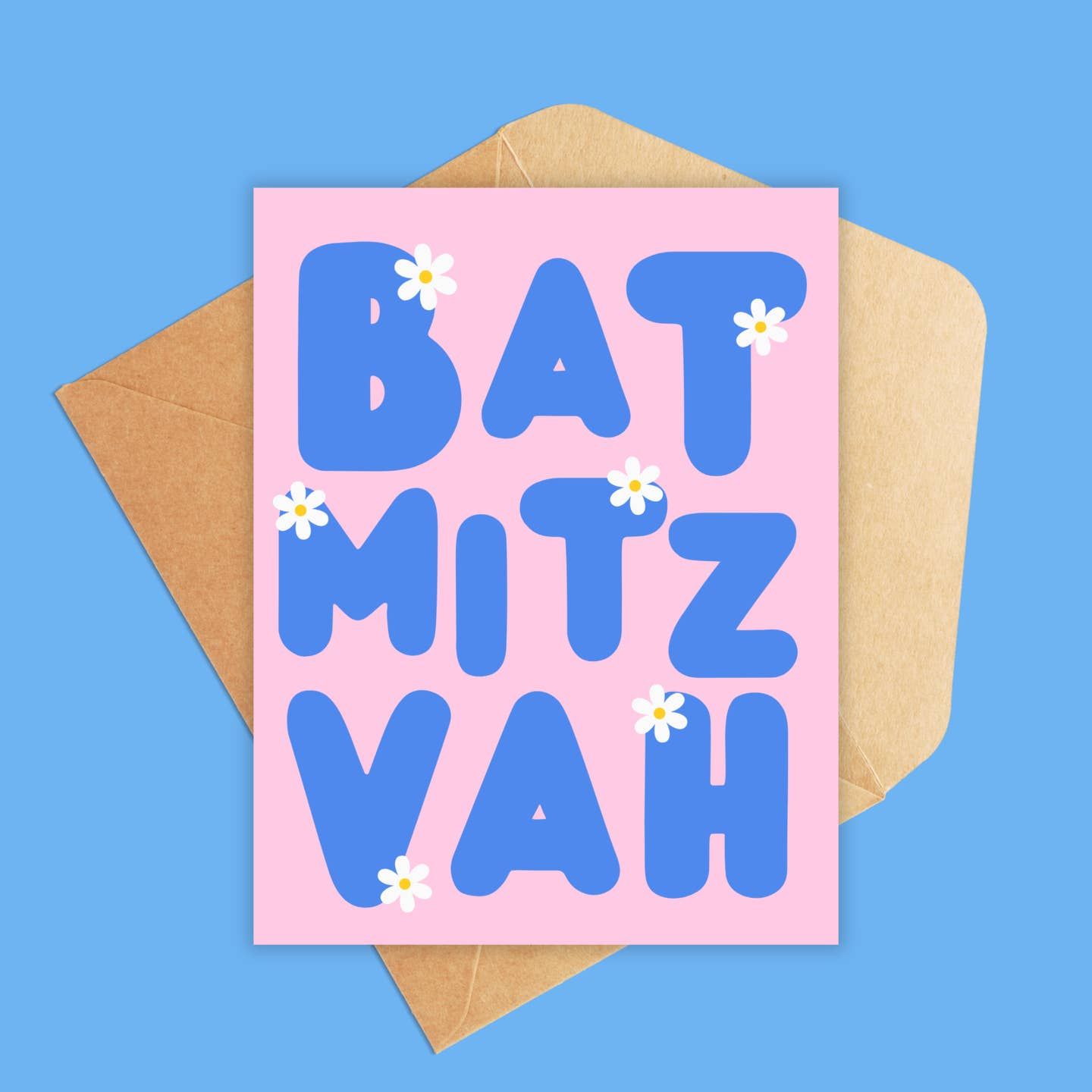 Bat Mitzvah Card Blue and Pink