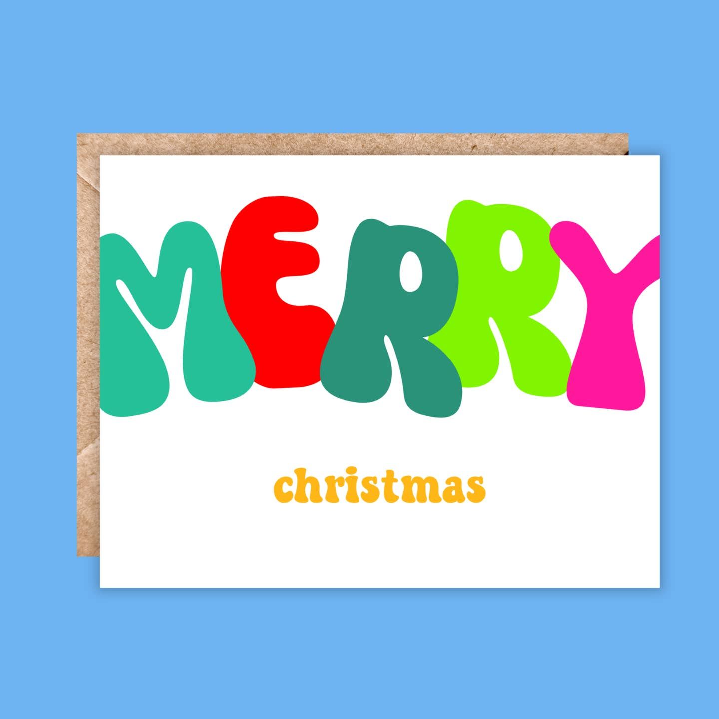 Merry Christmas Rainbow Letters Greeting Card Retro Font