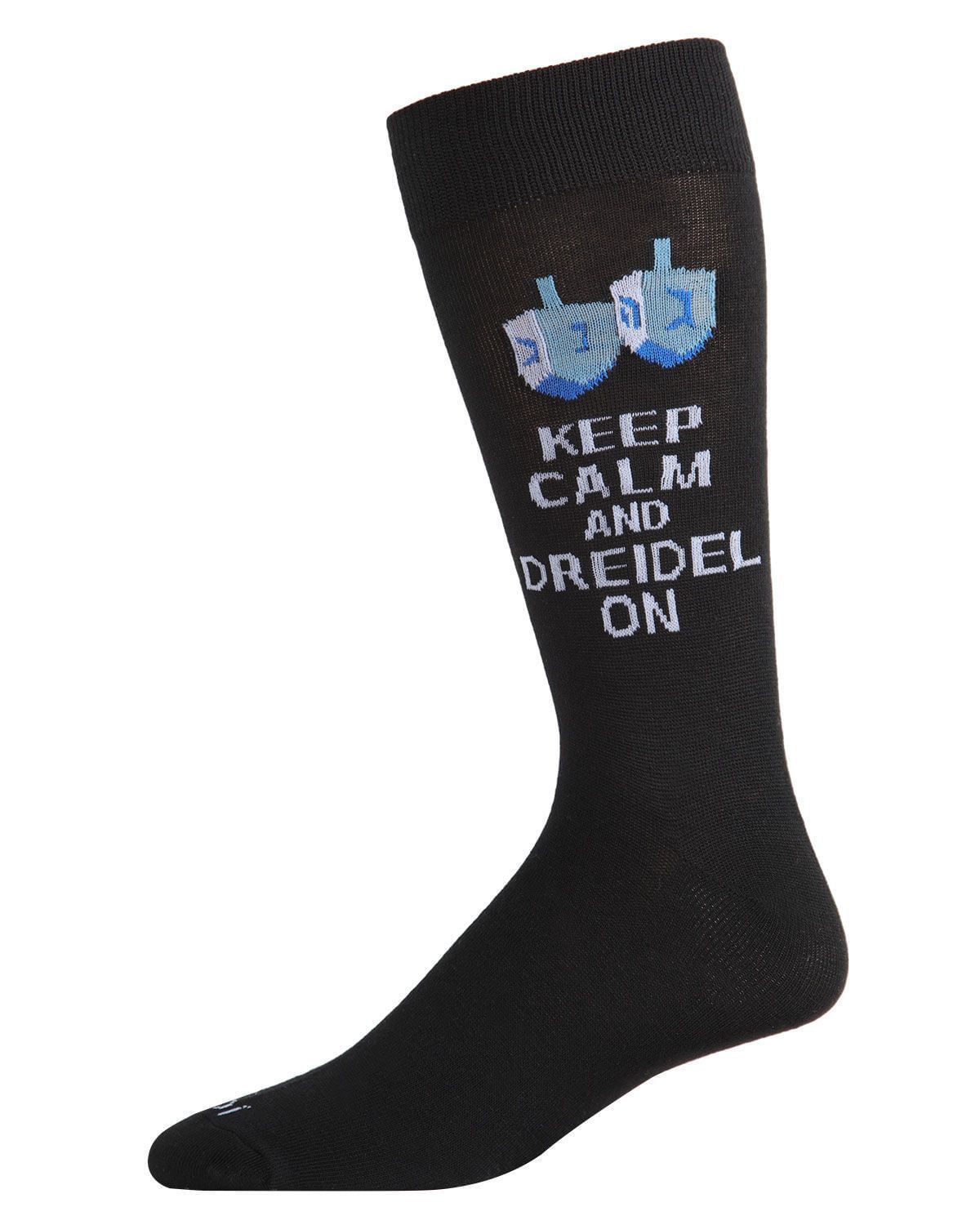 Keep Calm Dreidel On Men's Crew Socks Navy M10-13