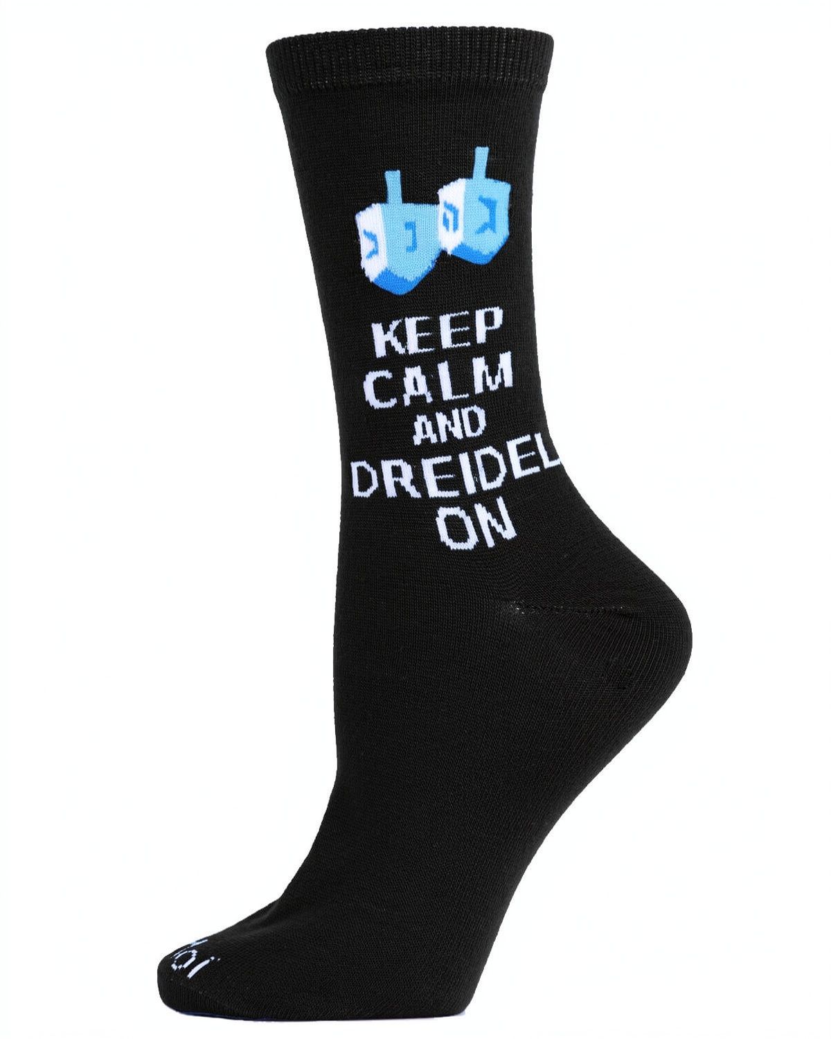 Keep Calm &amp; Dreidel On Crew Socks  Black W9-11