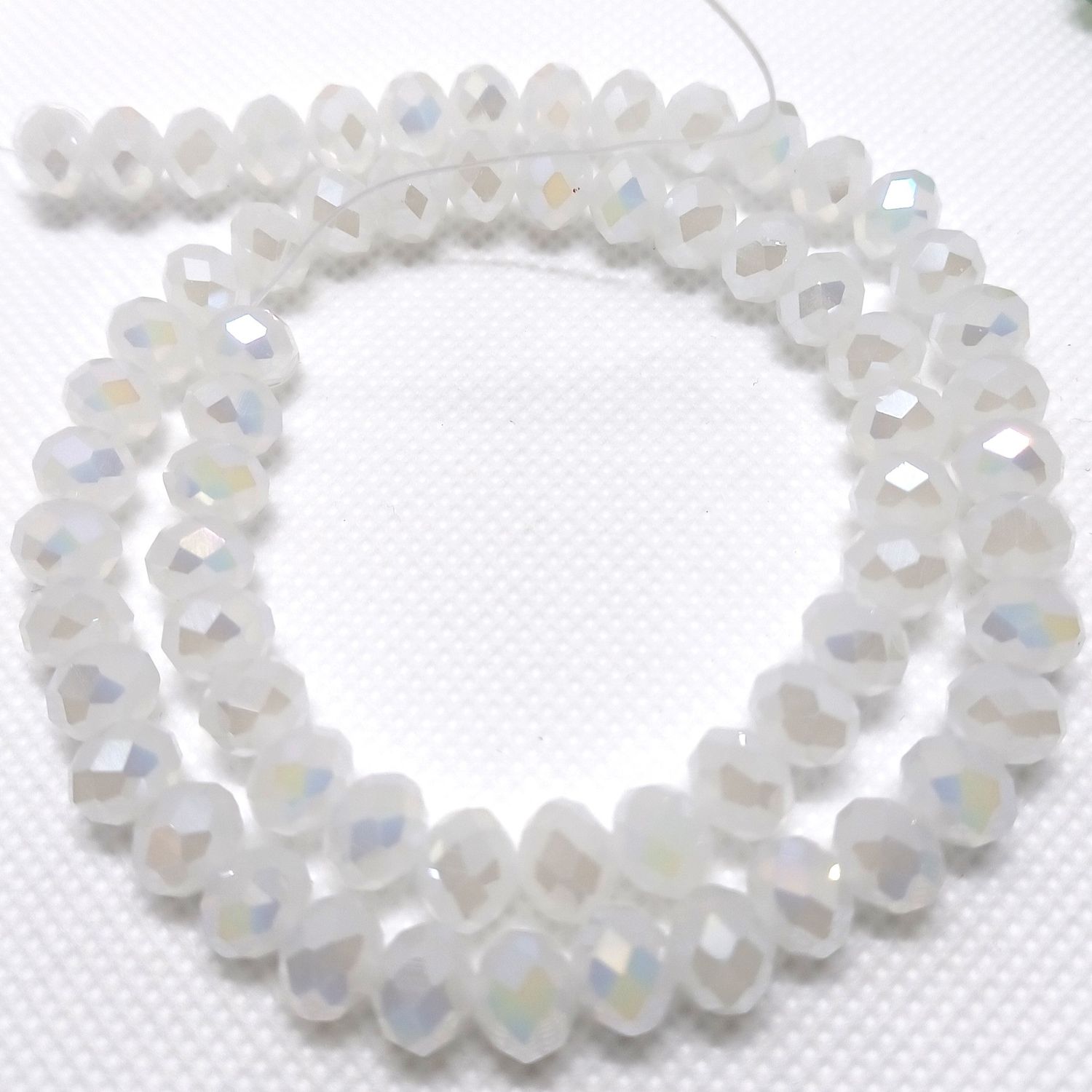 Chinese Crystal Beads Rondelle Shape 8mm X 6mm Jade Pearl White AB 