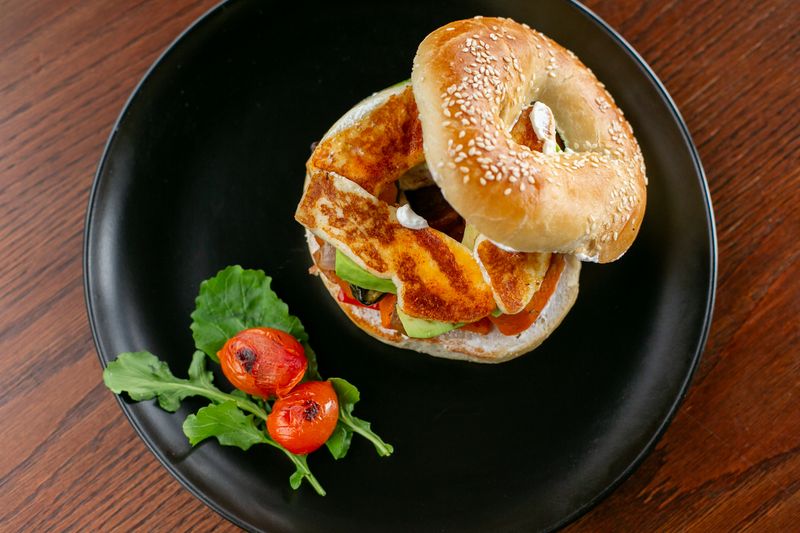 grilled halloumi &amp; roast veg bagel
