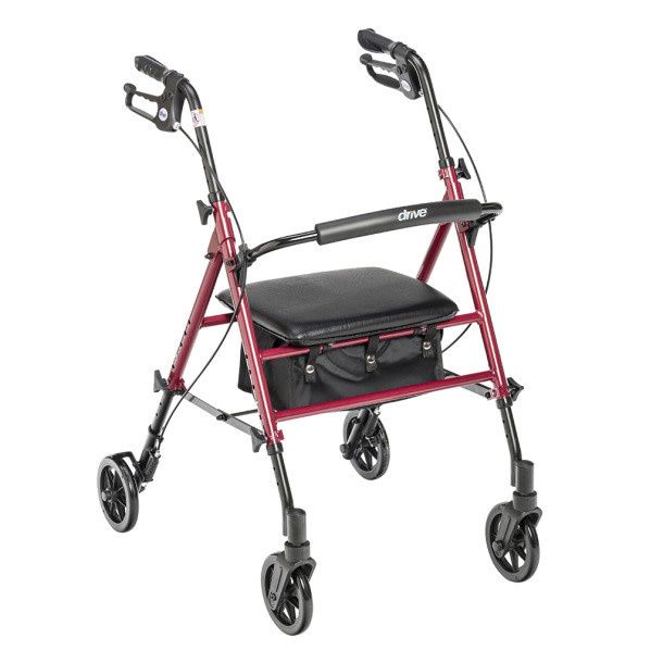 Adjustable Height Rollator - Red - 6&quot; Castors