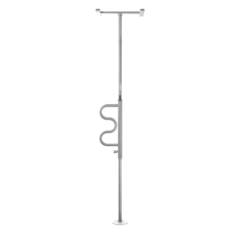 Security Pole &amp; Curve Grab Bar-White - Ground to Ceiling