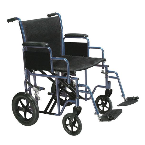 Bariatric Steel Transport Chair - 22&quot; - Blue